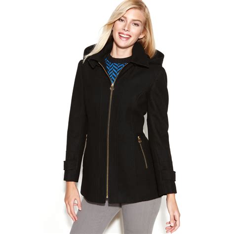 michael kors hooded zip front wool blend coat|wool blend belted coat.